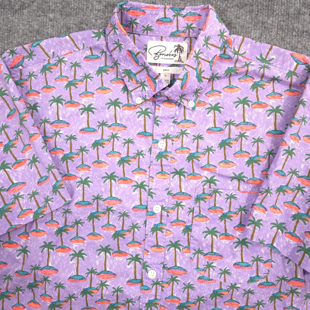 Bonobos Shirt Mens M Purple Riviera Island‎ Hop Palm AOP Slim Fit Short Sleeve